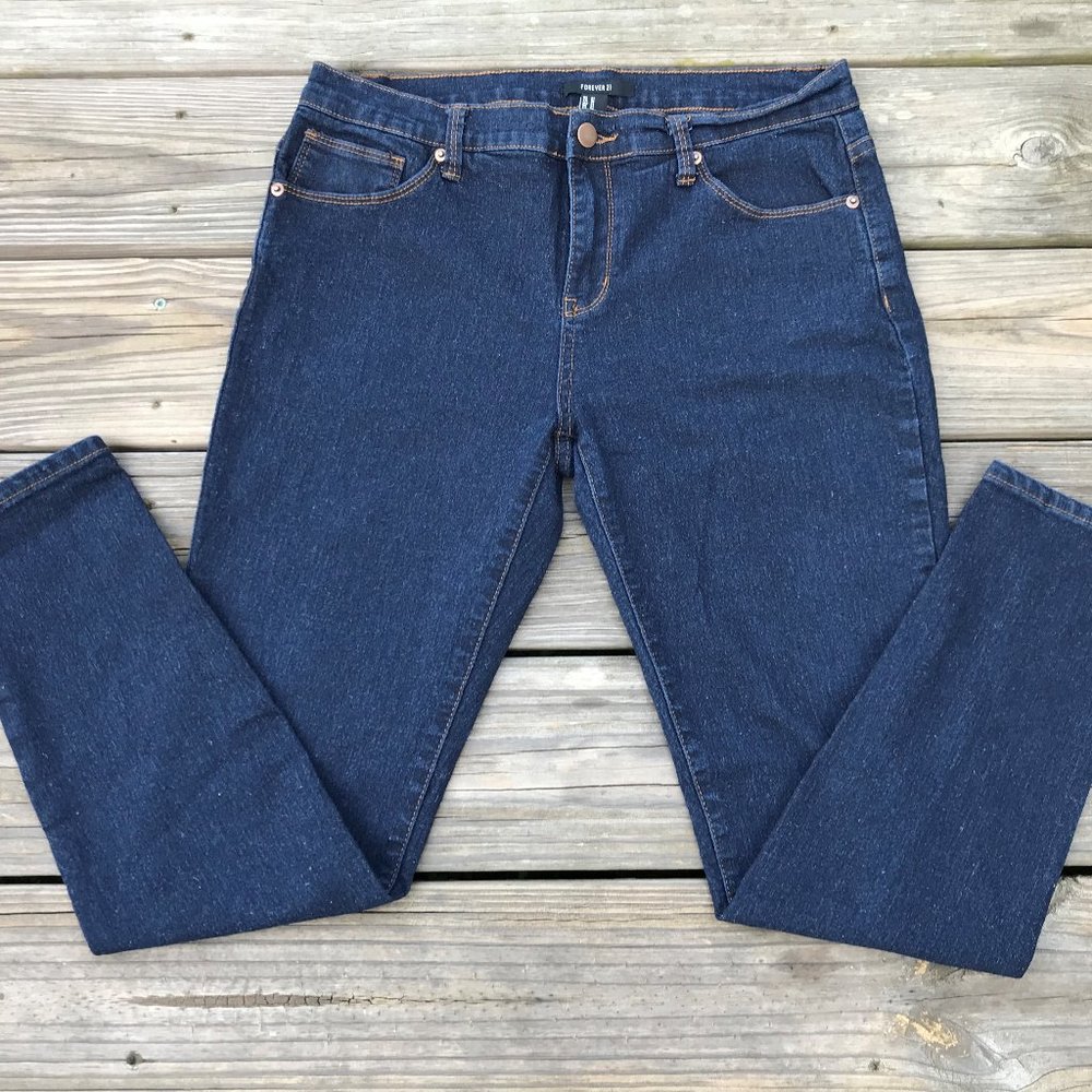 Forever 21 Women Jeans Dark Blue Stretched Jeans S